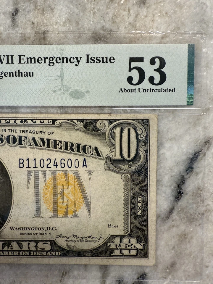 $10 1934A North Africa WWII Emergency Issue Fr. 2309 PMG 53 (About Uncirculated) - Image 4 of 4