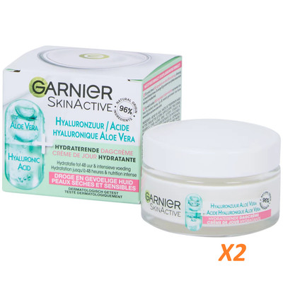 X2 Garnier Skin Active Tagescreme Hyaluronsäure und Aloe Vera 50 ml