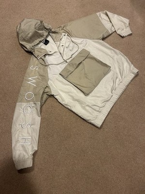 Nike Sportswear Double Swoosh White Cream Windbreaker Jacket Size Large 