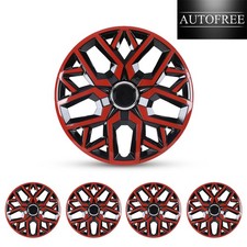 15inch Hubcaps Universal Wheel Covers Snap On With Rings Set Of 4 Red Black