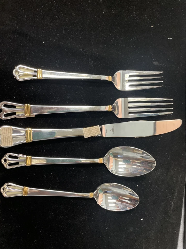 Gorham Chancellor Gold Modern Hollow 5pc place setting BRAND NEW - Image 2 of 4