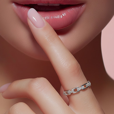Massiver 925 Sterlingsilber Zirkonia Damen Kettenring  Ring  Solitär Verlobung
