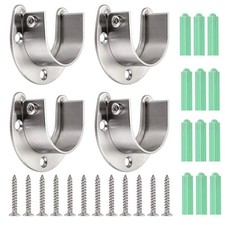 OwnMy 4 Packs Closet Rod End Supports Brackets 1-1/2" Diameter, U Silver Tone