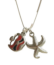 Starfish Sea Life Necklace 18" Fish Island Nautical Beach Ocean Silver Tone