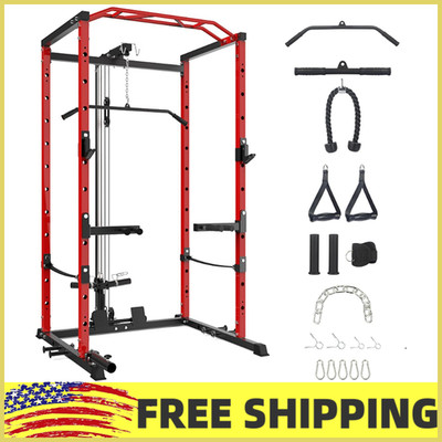 1600LBS Power Cage Home Gym Squat Rack w/LAT Pulldown&Dip Bars,Landmine for Home
