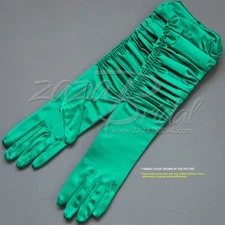Gathered Shiny Stretch Satin Dress Gloves Adjust the Length- Various Colors