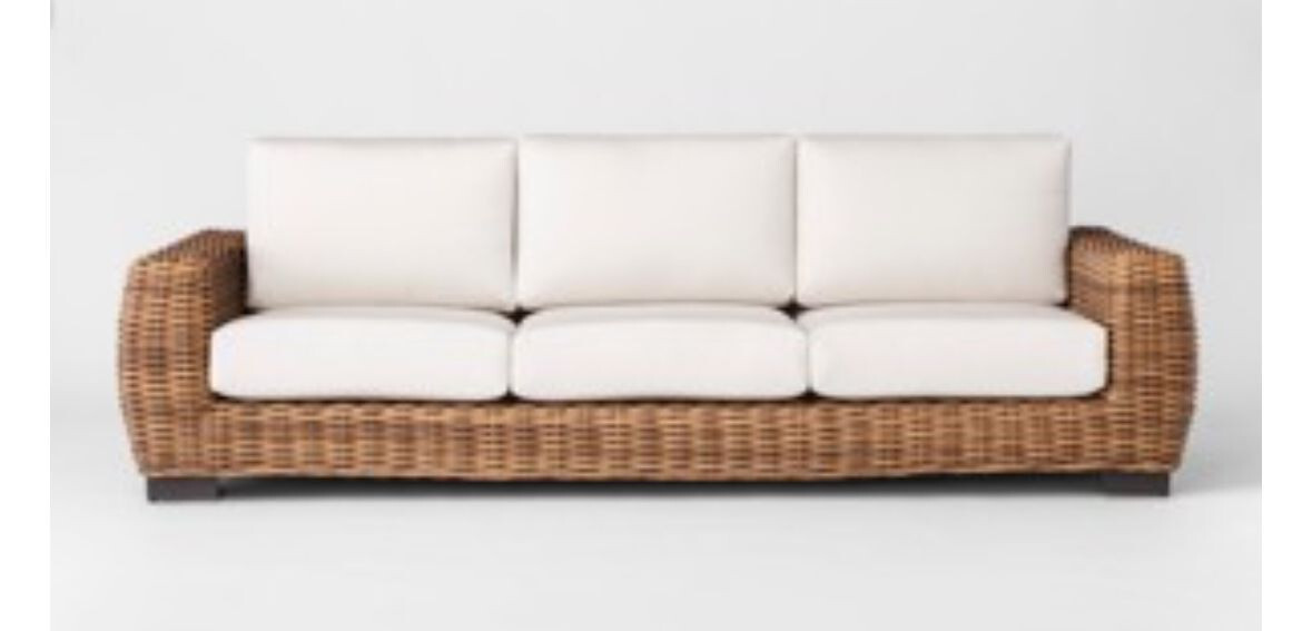 Smith & Hawken Eldridge Wicker 87" Patio Sofa with 3 Sunbrella Cushions