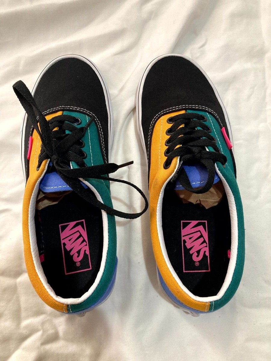 Vans Era Color Block Black Green Yellow Pink Skate Shoes Vans Era Color Block Black Green Yellow Pink Skate Shoes