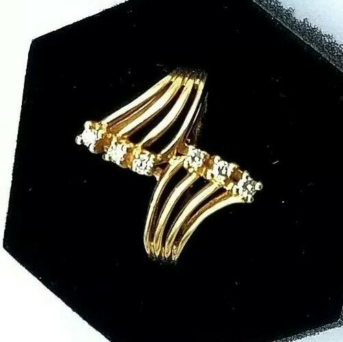 Piano String Rings 14K GOLD💎ELEGANT DIAMOND 'PIANO' STRING RING(.15Ctw)~Size6~3.6g | eBay