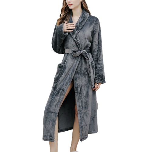Damen Fleece Morgenmantel Langarm weich Pyjama warm flauschig Flanell dick V-Ausschnitt Hausmantel - Bild 4 von 44