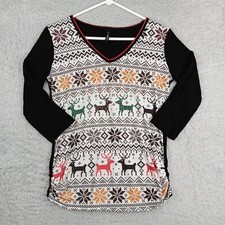 Edista Top Womens Small White Black Fair Isle Christmas Winter Holiday USA Made
