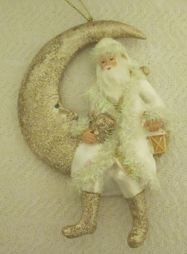 Vintage Kurt Adler Santa on Crescent Moon Gold Christmas Ornament - 第 1/4 張圖片