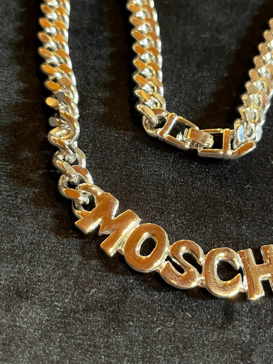 MOSCHINO Necklace Pendant choker Chain AUTH Vintage Silver Logo F