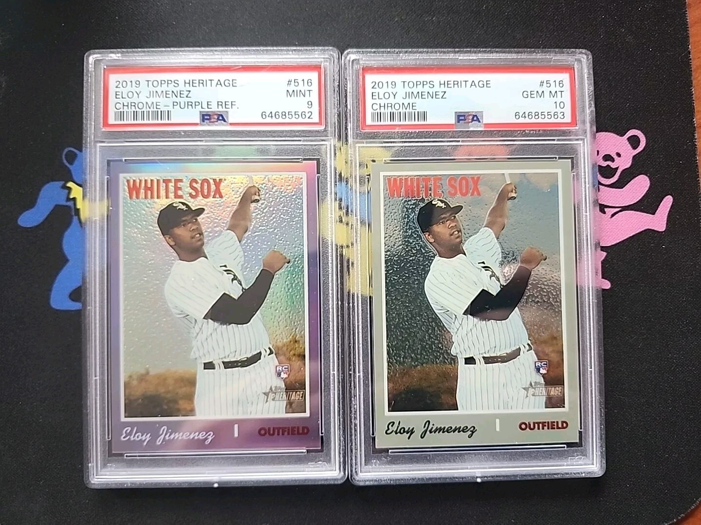 2019 Topps Heritage Chrome Eloy Jimenez #516 /999 PSA 10 + Purple PSA 9