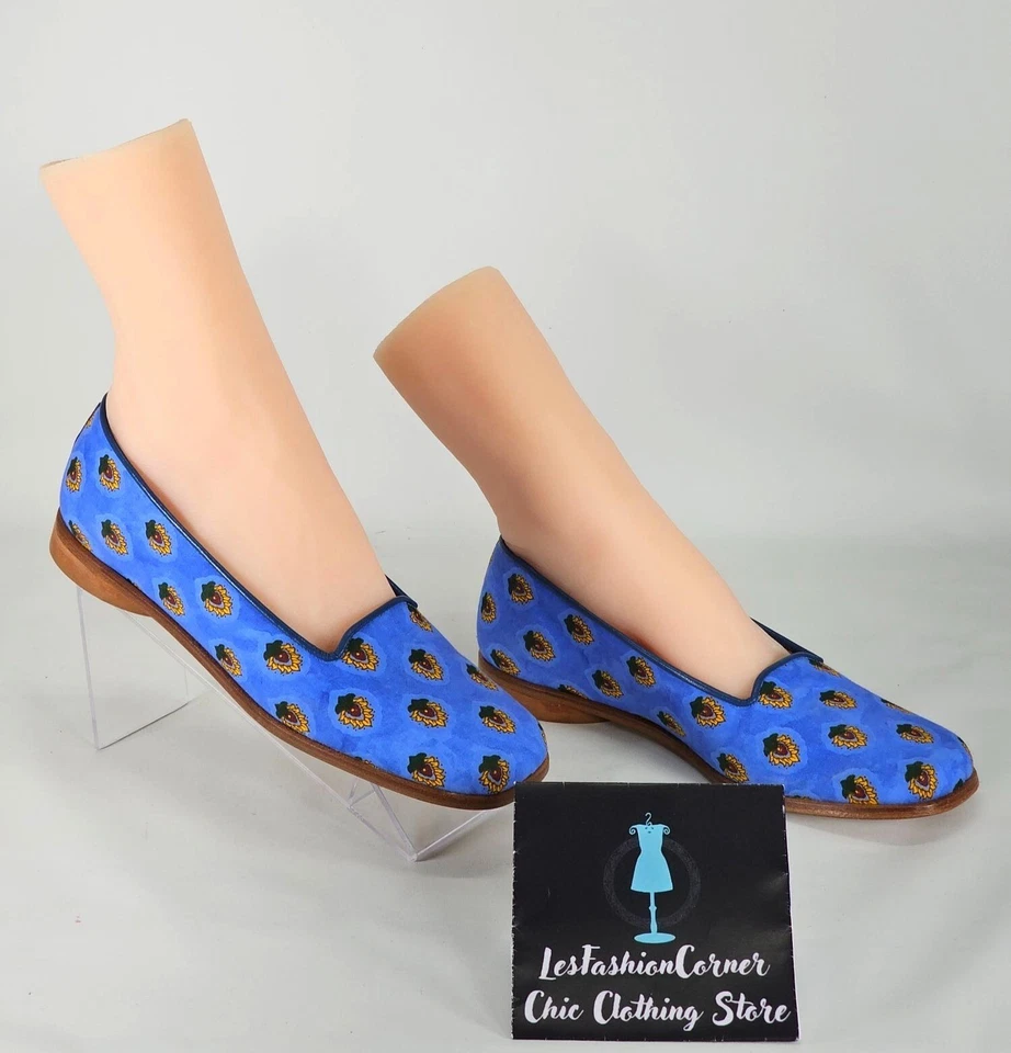 Paul Mayer Moods Women's Blue Flower Print With Leather Trim Loafers Size 8 190 - Image 4 of 4