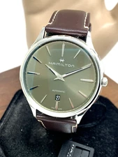 Hamilton Men's Watch H38525561 Swiss Automatic Green Dial Leather Band 40mm