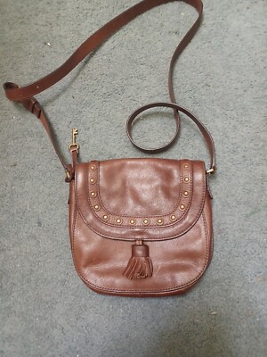 Fossil Womens EMI Tassle Saddle Crossbody Bag Russett Brown