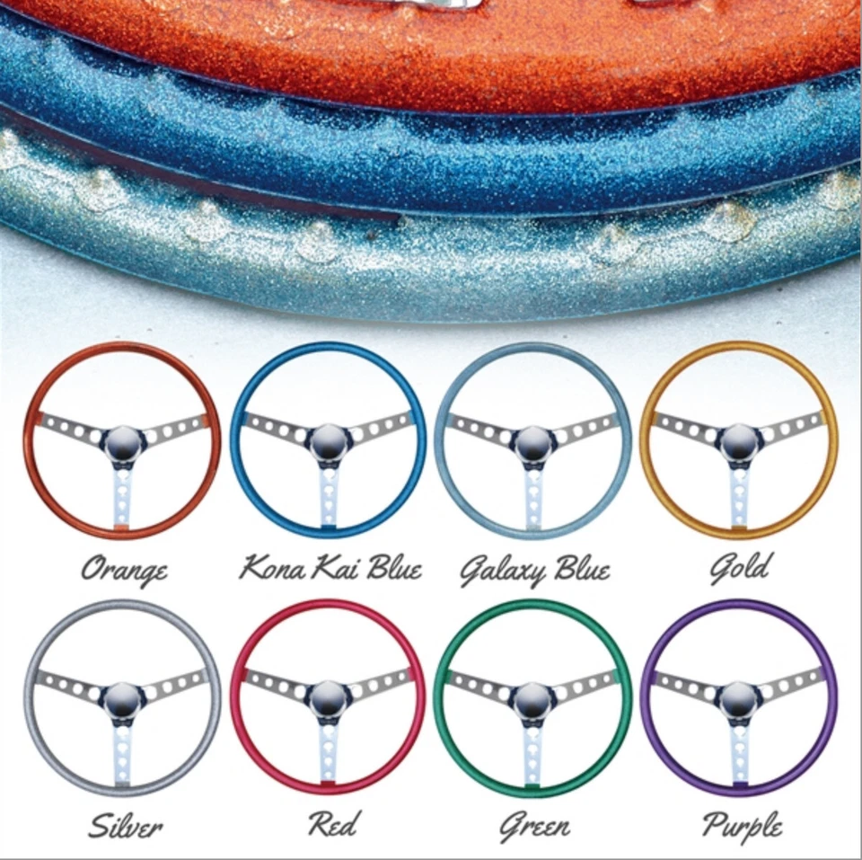 Volante de 15" Mooneyes de 3 radios con escamas de metal plateado agarre para dedos GS290FGSL Foto 4 de 4