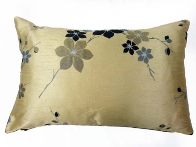 Kissen Saigon creme schwarz Blumen Polyester Boudoir Hohlfaser Sprungkraft 24x15 Zoll