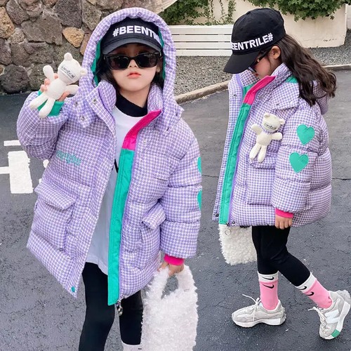 Winter Keep Warm Girls Jacket Grid Design Padded with Velvet Coat for Kids - Picture 7 of 26