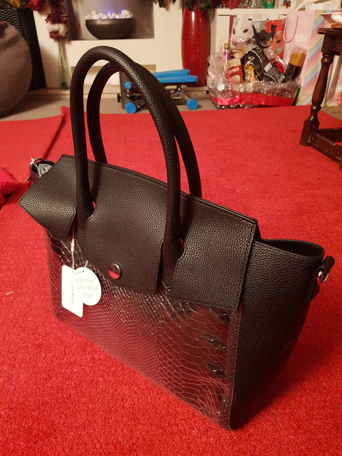 Primark Ladies Large Tote Handbag Black  Transparent mix mat. Inner pouch. BNWT image 2