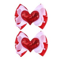 Red Heart Bow Hair Clip Valentines Hair Bow Hair Clips Hair Accessory for Bab...