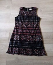 Apricot Black & Floral Banded Lace Flared Tunic Dress Occasion Party Boho UK14