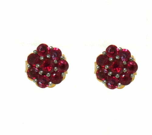 Boucles D'oreilles Minimalistes En Grenat - Plaqué Or Jaune - Dormeuses - Rose-Mimosa - Neuf