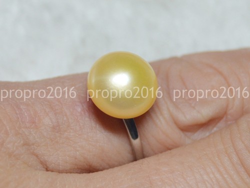 11.5-12mm Genuine Pearl Gold South Sea Natural Pearl Silver Opening Rings PJ1 - Picture 2 of 5