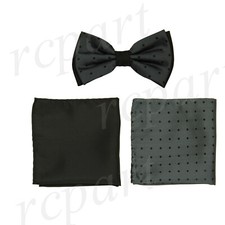 New Brand Q Men's Pre-tied Bow tie  2 hankie black dark gray polka dots wedding
