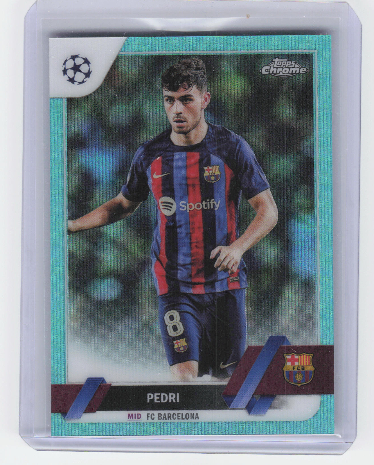 2022-23 Topps Chrome UEFA Club Competitions #136 Pedri Aqua Wave Refractor #/199