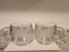 Vintage Taste Your Way Nescafe Etched Glass World Globe Coffee Mugs Lot of 2