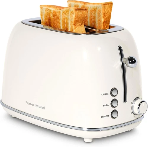 2 Slice Retro Toaster Cream Stainless Steel Bagel Defrost Wide Slot Crumb Tray