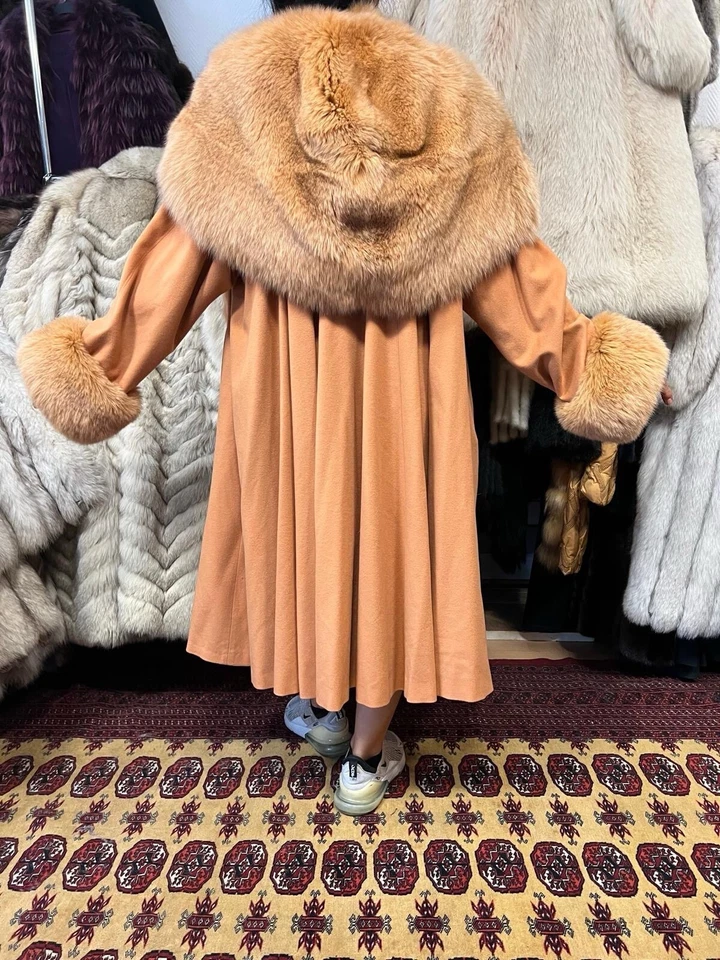 Abrigo de zorro cachemir con piel de zorro abrigo de piel de zorro pelliccia real L-3XL Foto 3 de 4