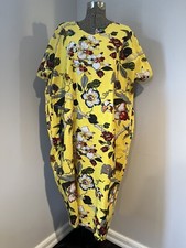 NWT HSJP Kaftan Dress MuuMuu MuMu Pockets Yellow Birds Floral Spring Summer Maxi