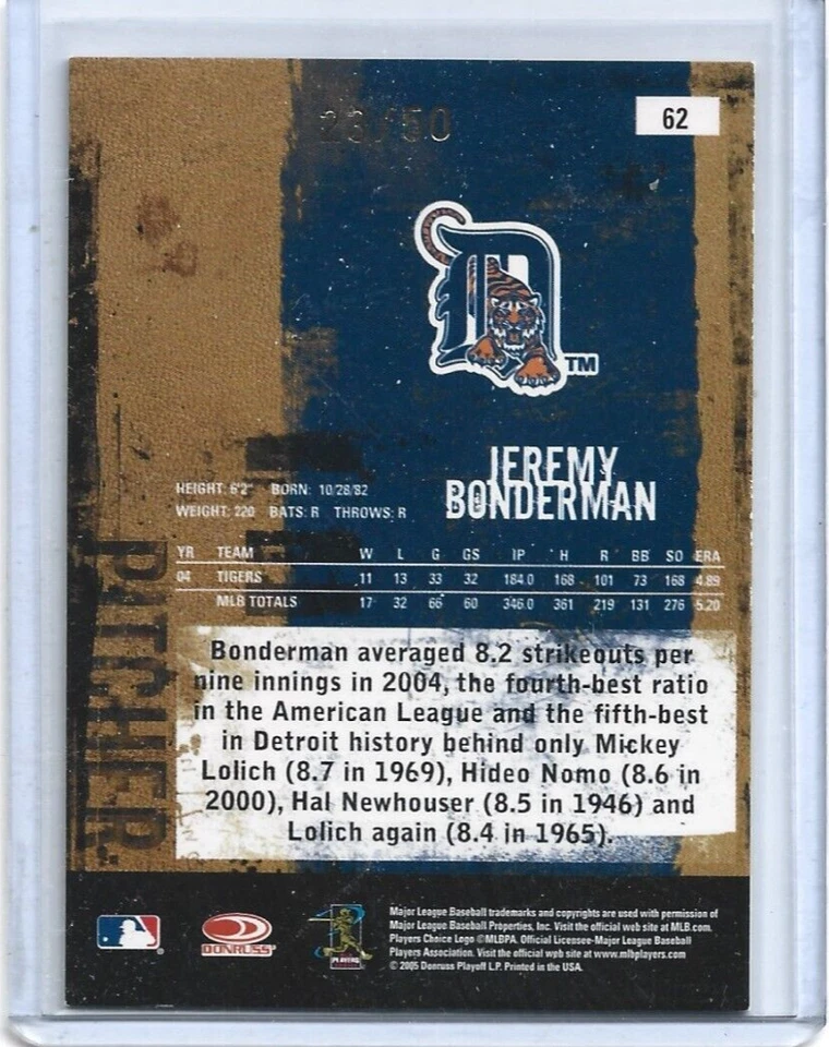 Jeremy Bonderman-Tigres de Detroit-2005 cuero y madera oro #62 (23/50) Foto 2 de 2