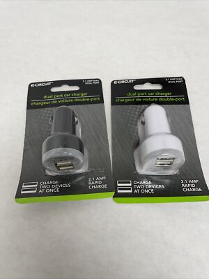 LOT of 2  e-Circuit DUAL PORT CAR CHARGER 2.1 Amp Rapid Charge 2 devices at once