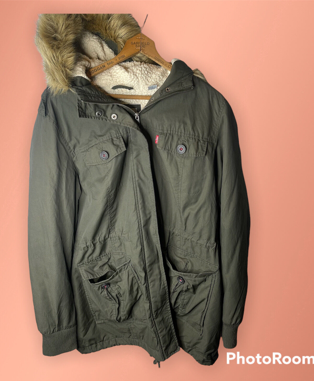 Levi's Women Cotton Nylon Faux Fur Hooded Sherpa Parka Jacket Olive Green  Large | eBay