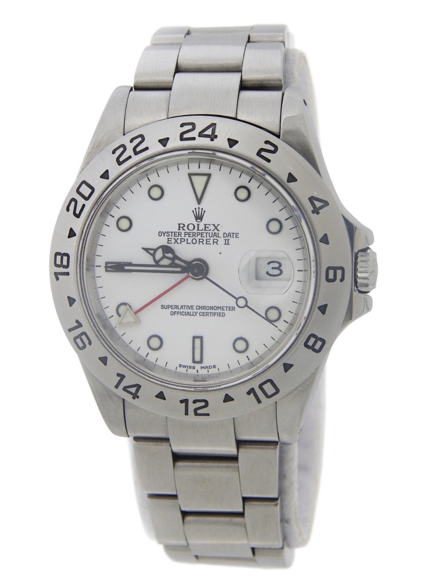 Mens Rolex Explorer II 16570 Stainless Steel Watch SEL Band White