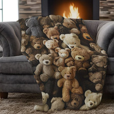 Soft Teddy Bear Flannel Blanket Cozy Retro Throw All-Season Bedding for Home