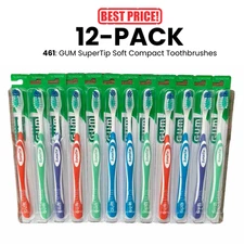 461: GUM Super Tip Toothbrushes, Compact Head, Soft Bristles with Tongue Cleaner