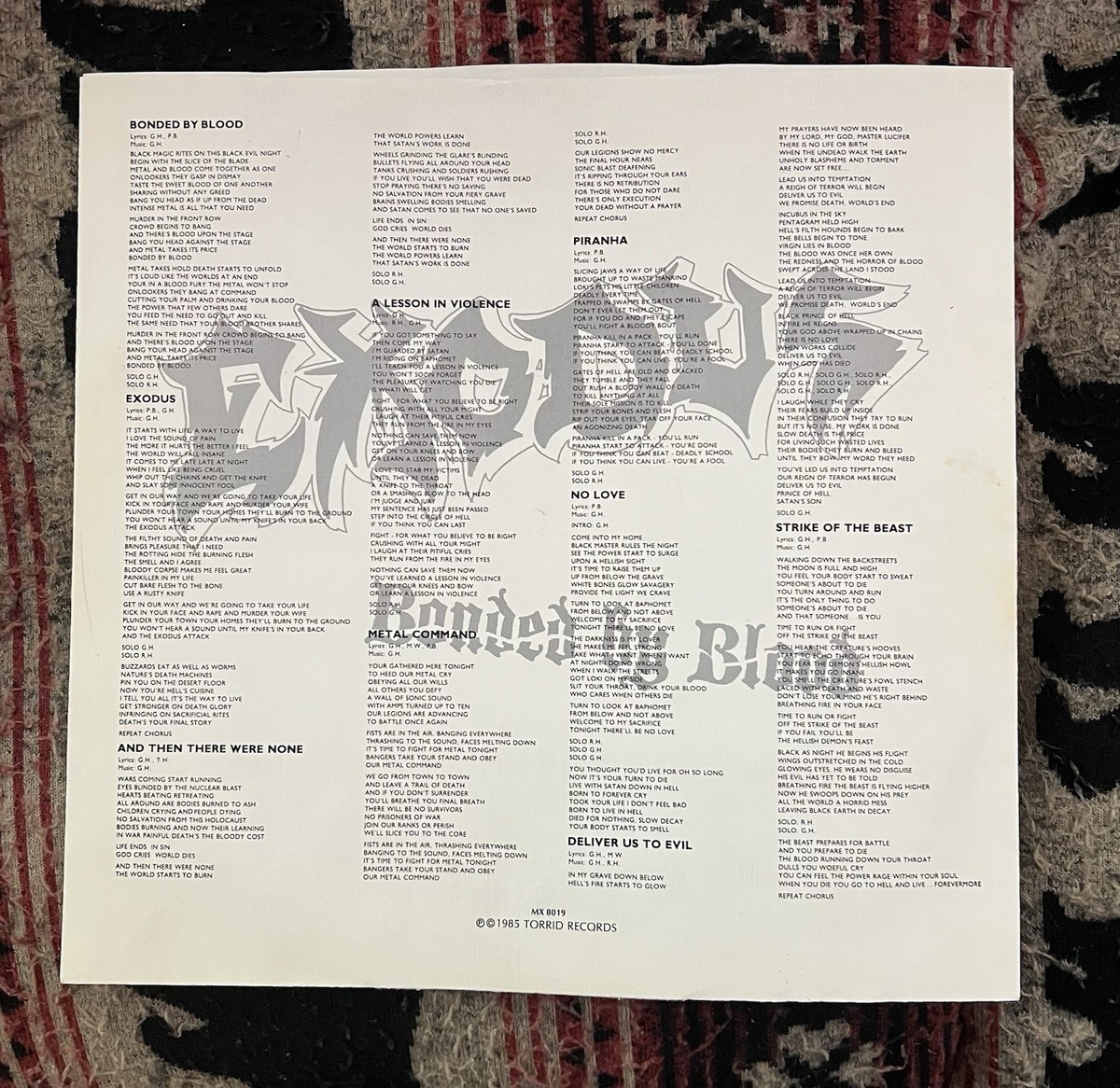 EXODUS Bonded By Blood Torrid Combat US盤 Exodus 'Bonded by Blood' Original 1985 Torrid/Combat records