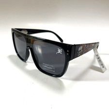 New Original ED HARDY Mens Sunglasses Rectangle Skulls Acetate Black Classic