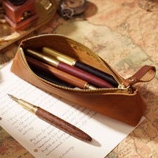 Faux Leather Pencil Pen Case Office College School Zipper Pouch Storage Bag