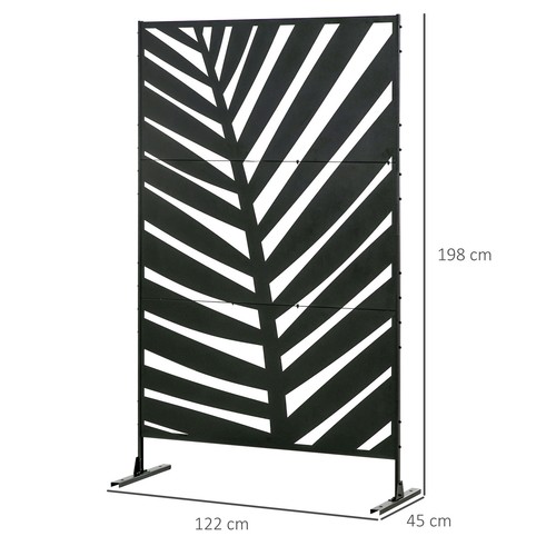 Outsunny 6.5FT Metal Outdoor Privacy Screen Panel with Stand, Banana Leaf Style - Picture 3 of 11