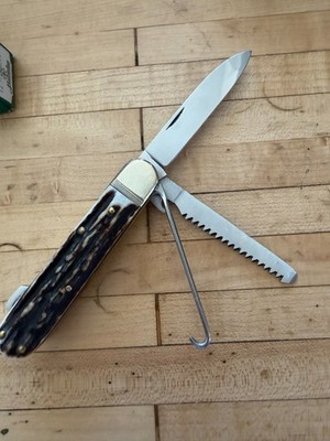 Vintage Hubertus Solingen Rostfrei Germany Stag scout Pocket Folding 4  Knife