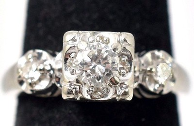Fantastic Diamond Square Illusion Engagement Ring in 14K White Gold Multi Stone