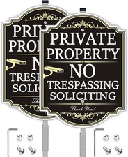  2 Pack Large No Trespassing Signs Private Property with Stake 36" Tall, 14" x