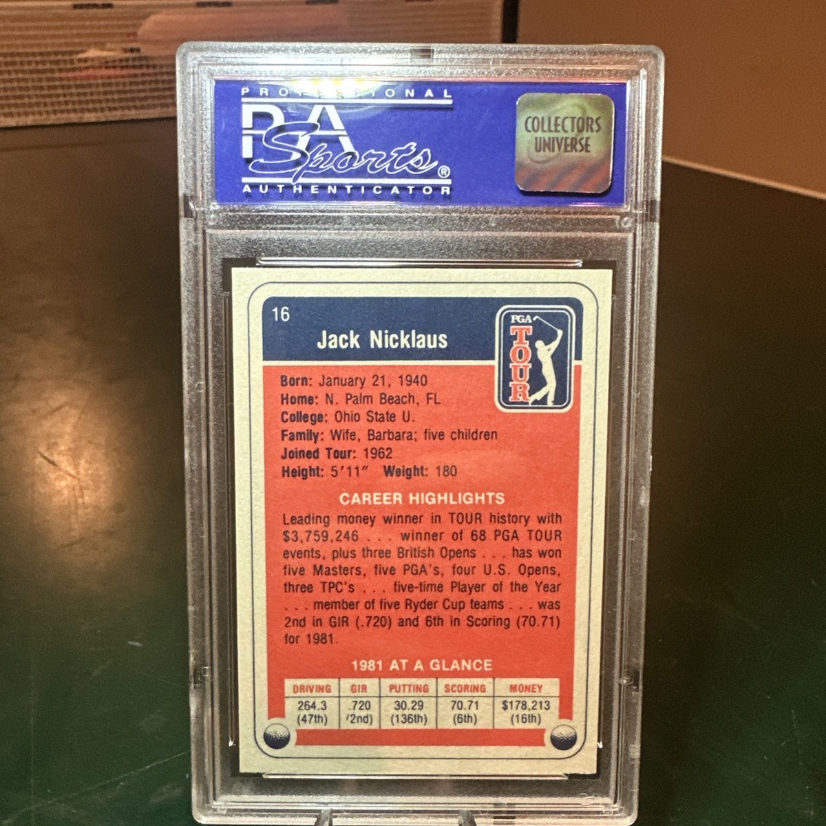 1982 DONRUSS GOLF #16 JACK NICKLAUS PSA 9 -2ND YEAR 73% RARER THAN
