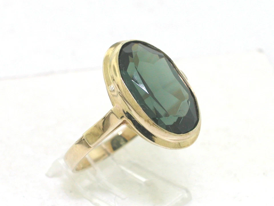 Ring 333 Gelbgold 8Kt Gold synth. Spinell Turmalin oval facettiert 1970er Jahre - Bild 2 von 4